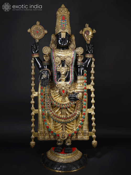 69" Large Tirupati Balaji Brass Statue with Inlay Work