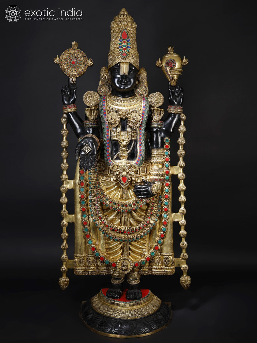 69" Large Tirupati Balaji Brass Statue with Inlay Work