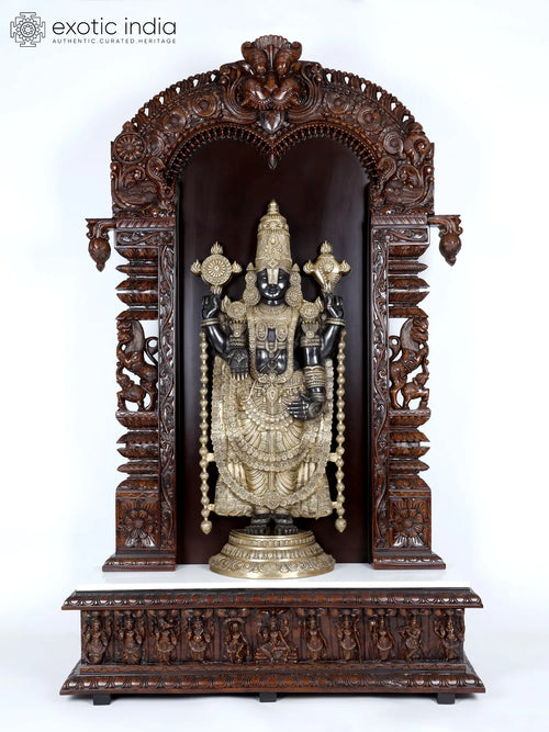 78" Wooden Temple with Brass Tirupati Balaji Statue for Home Pooja