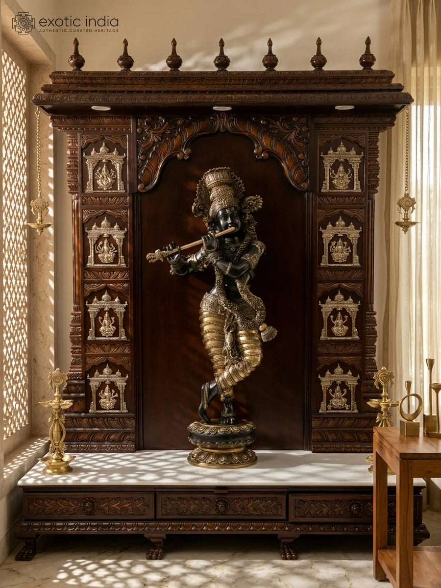 74" Ashtalakshmi Brass Temple with Lord Krishna Handmade Idol