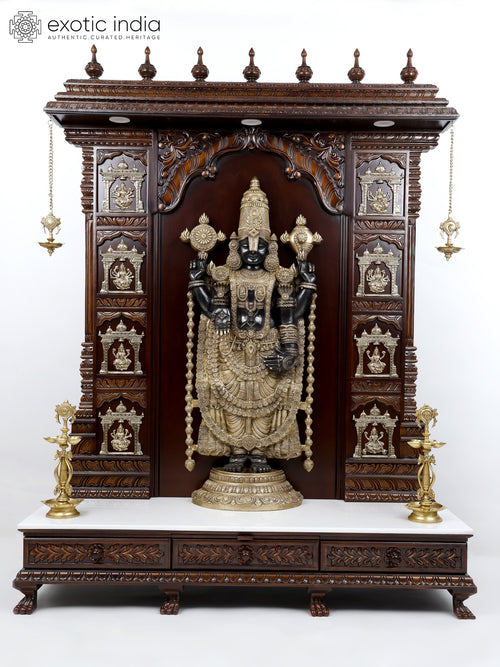 74" Large Wooden Temple with Tirupati Balaji Brass Statue