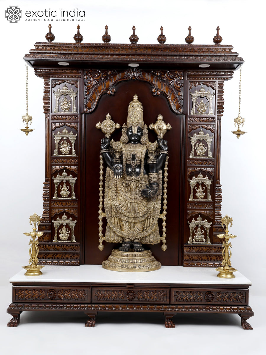 74" Large Wooden Temple with Tirupati Balaji Brass Statue