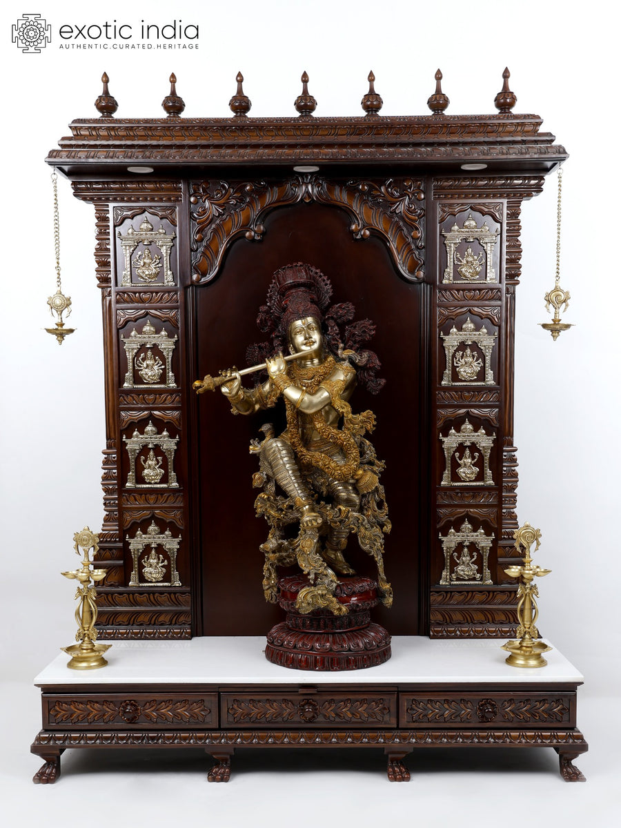 74" Ashtalakshmi Temple with Krishna Brass Statue for Pooja