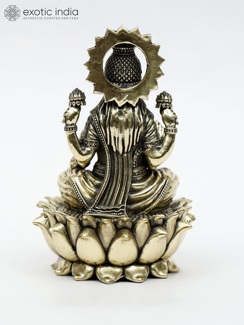 Small Superfine Blessing Goddess Lakshmi Brass Statue Seated on Lotus | Multiple Sizes Idol