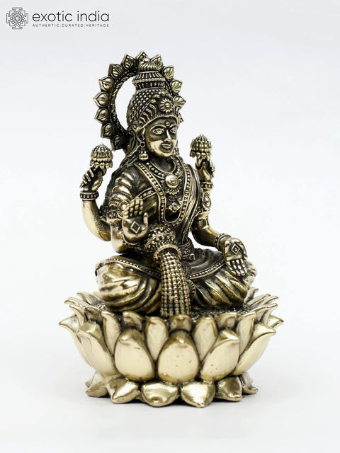 Small Superfine Blessing Goddess Lakshmi Brass Statue Seated on Lotus | Multiple Sizes Idol