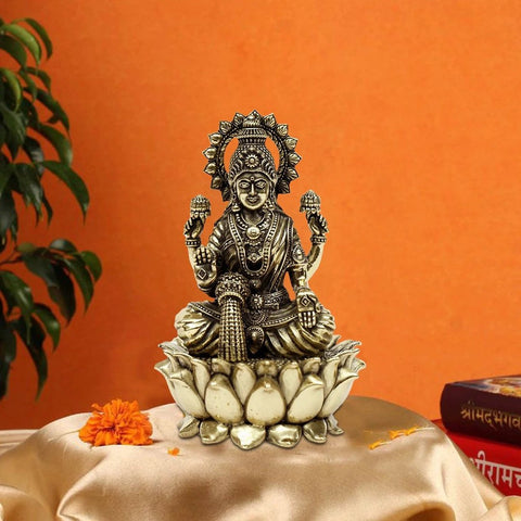 Small Superfine Blessing Goddess Lakshmi Brass Statue Seated on Lotus | Multiple Sizes Idol