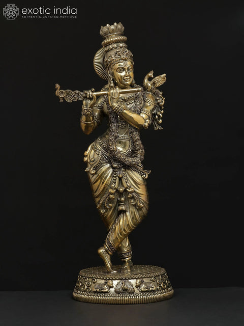 Small Fluting Lord Krishna Fine Brass Statue