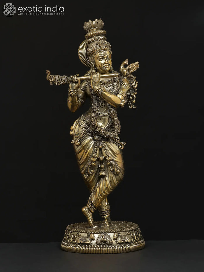Small Fluting Lord Krishna Handmade Brass Statue