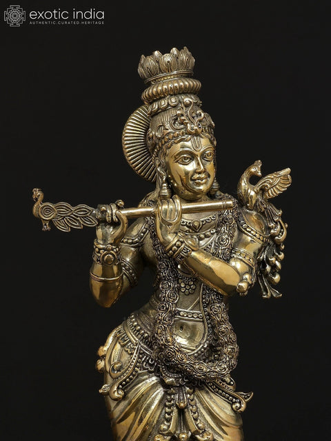 Small Fluting Lord Krishna Fine Brass Statue