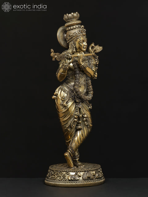 Small Fluting Lord Krishna Fine Brass Statue