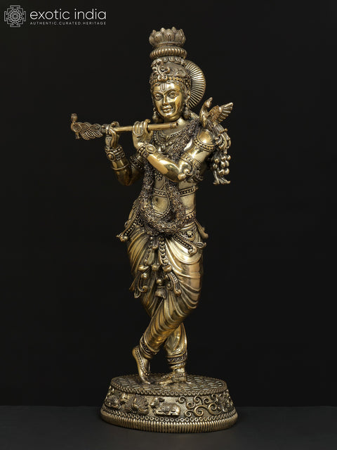 Small Fluting Lord Krishna Fine Brass Statue