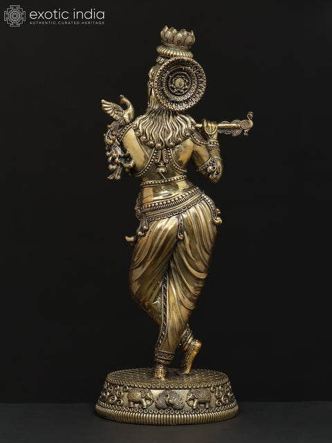 Small Fluting Lord Krishna Fine Brass Statue