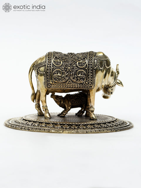 6" Small Superfine Cow and Calf Statue in Brass