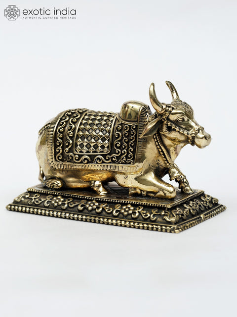 4" Small Superfine Decorated Nandi Statue in Brass