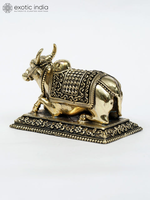 4" Small Superfine Decorated Nandi Statue in Brass