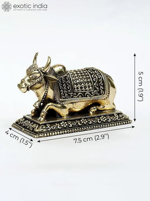 4" Small Superfine Decorated Nandi Statue in Brass