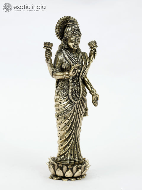 Superfine Four-Armed Goddess Lakshmi Brass Statue Standing on Lotus | Different Sizes Idol
