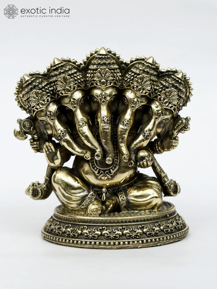 Panchamukhi Ganesha Brass Statue - Five-Faced Ganesha Idol