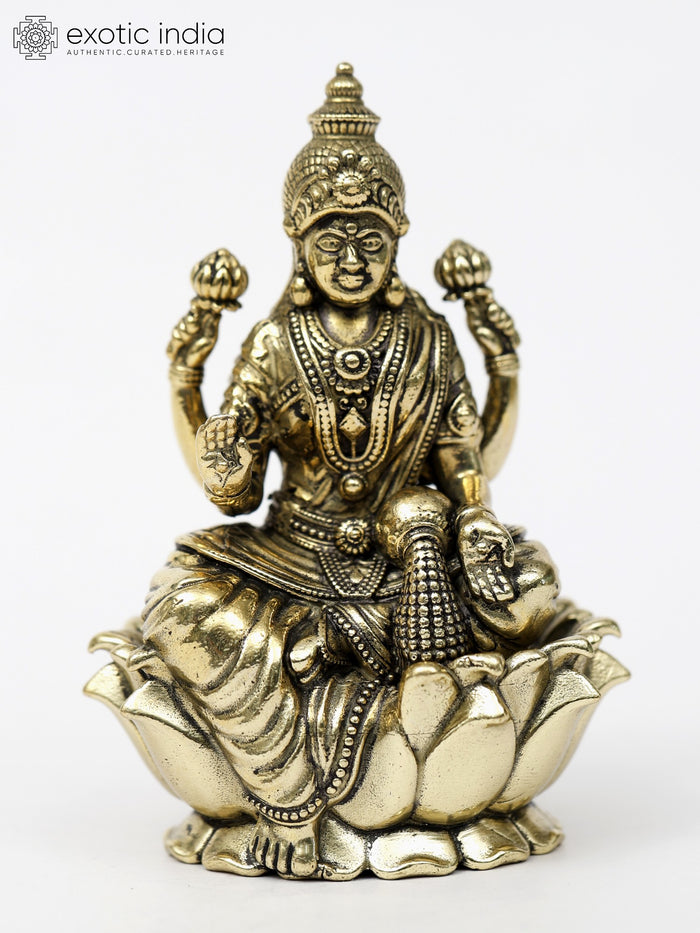 Superfine Goddess Dhana Lakshmi on Lotus - Multiple Sizes Brass Statues