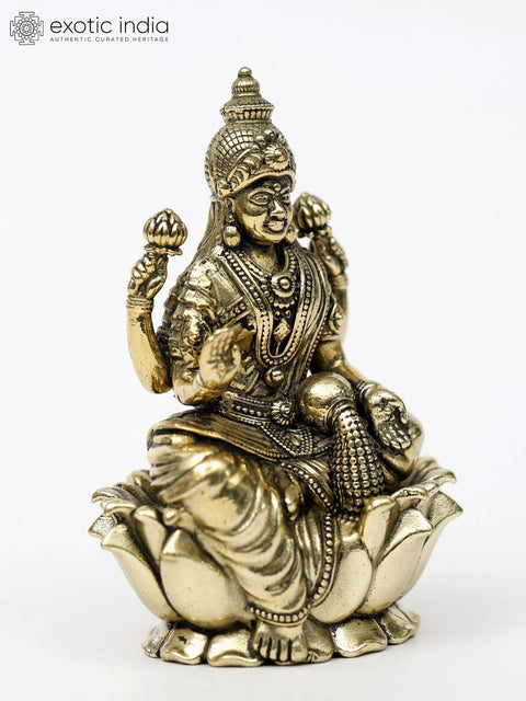Superfine Goddess Dhana Lakshmi on Lotus - Multiple Sizes Brass Statues