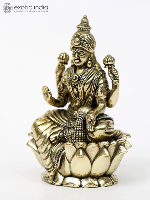 Superfine Goddess Dhana Lakshmi on Lotus - Multiple Sizes Brass Statues