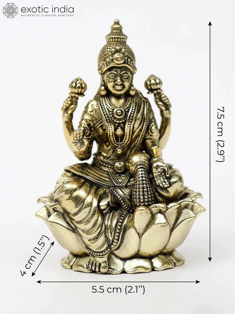 Superfine Goddess Dhana Lakshmi on Lotus - Multiple Sizes Brass Statues