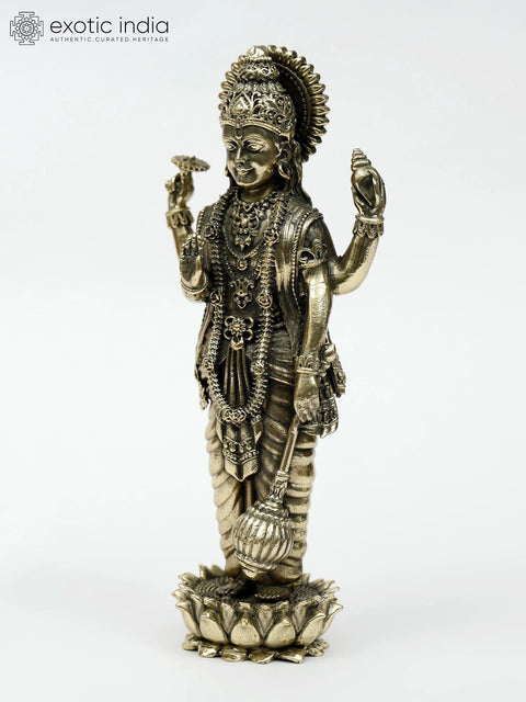 Small Four Armed Lord Vishnu Standing on Lotus | Brass Statue | Multiple Sizes