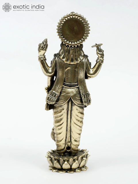 Small Four Armed Lord Vishnu Standing on Lotus | Brass Statue | Multiple Sizes