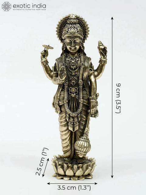 Small Four Armed Lord Vishnu Standing on Lotus | Brass Statue | Multiple Sizes