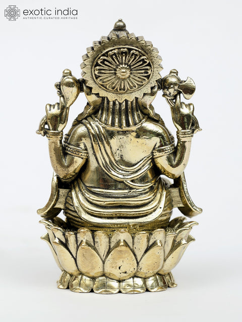 Small Superfine Chaturbhuja Lord Ganesha Seated on Lotus | Multiple Sizes Brass Statue