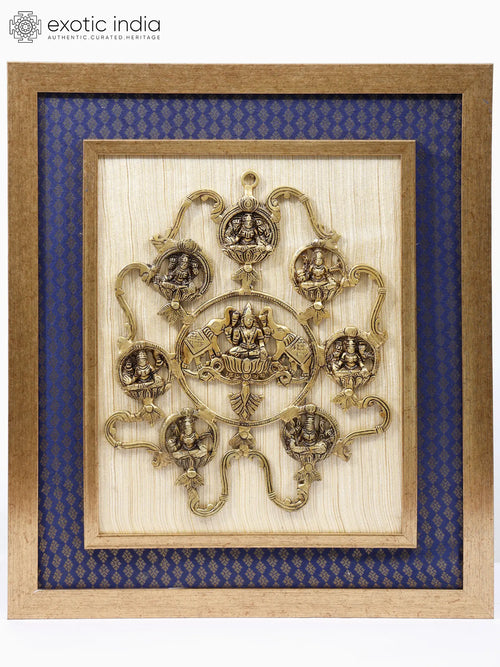 23" Ashtalakshmi Brass Wall Hanging with Wood Frame
