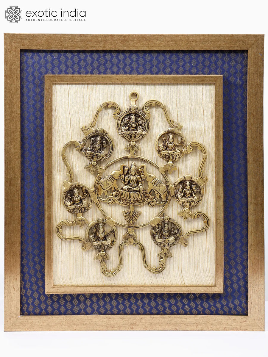 23" Ashtalakshmi Brass Wall Hanging with Wood Frame