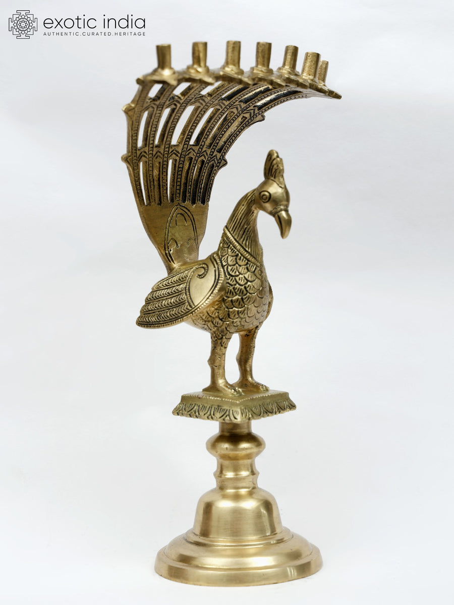 12" Peacock Design Brass Agarbatti Stand for Home Pooja