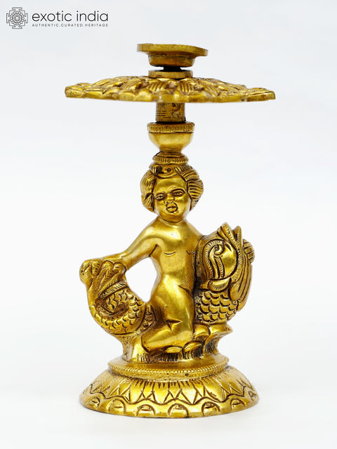 6" Brass Elegant Pair of Angels Table Showpiece Candle Holders