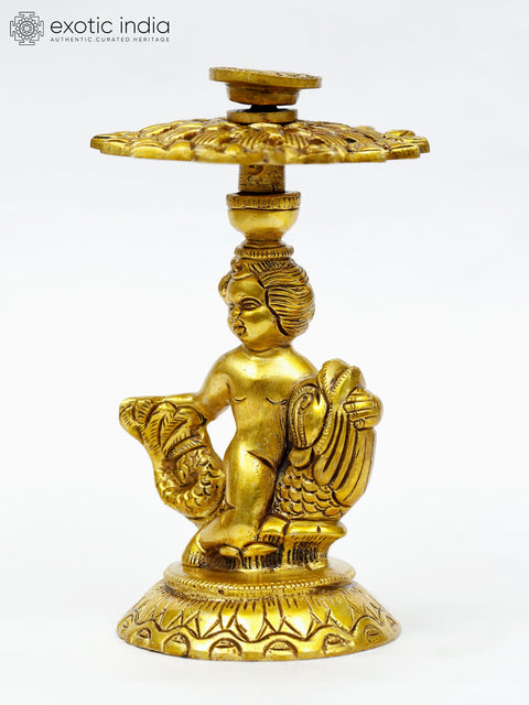 6" Brass Elegant Pair of Angels Table Showpiece Candle Holders