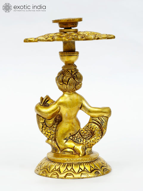 6" Brass Elegant Pair of Angels Table Showpiece Candle Holders