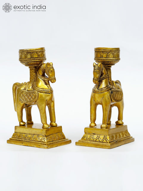 5" Small Brass Pair of Designer Horse Candle Holders
