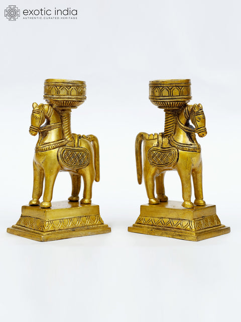 5" Small Brass Pair of Designer Horse Candle Holders