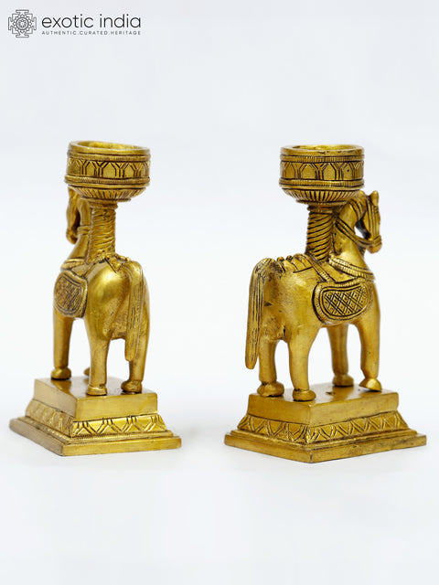 5" Small Brass Pair of Designer Horse Candle Holders