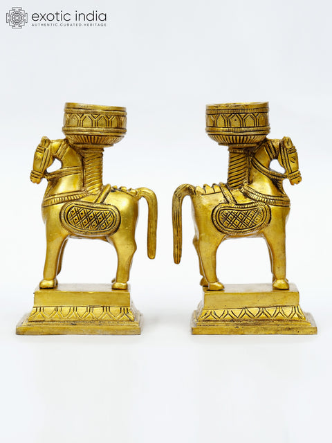 5" Small Brass Pair of Designer Horse Candle Holders