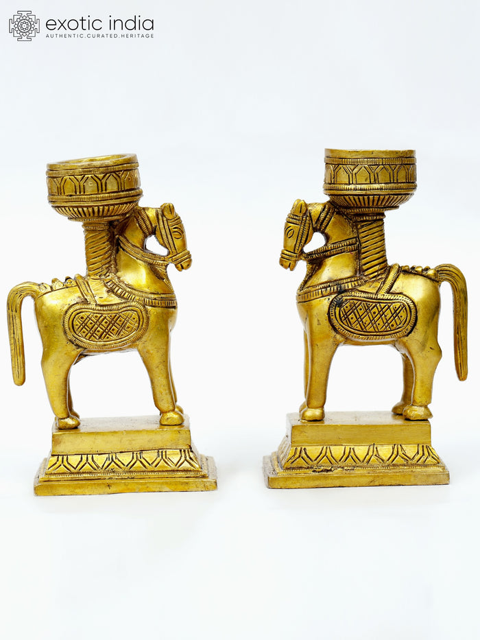 5" Brass Designer Horse Candle Holders Pair Handmade