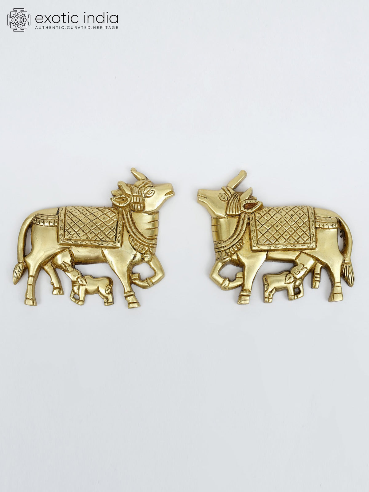 5" Brass Cow and Calf Pair Wall Hanging Sculpture