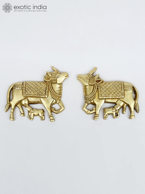 5" Brass Cow and Calf Pair Wall Hanging Sculpture