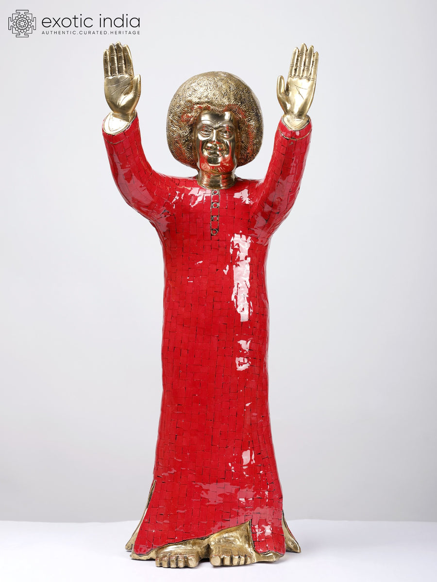 25" Sathya Sai Baba Brass Statue with Inlay Work Handmade