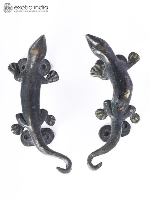 5" Lizard Design Brass Door Handles Pair Vintage Style