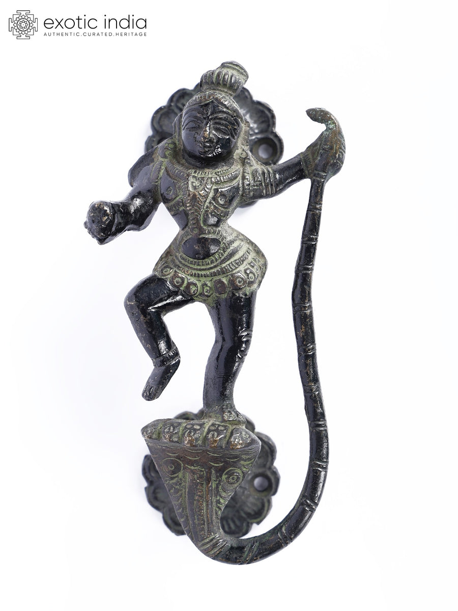 6" Kaliya Krishna Brass Door Handle Handmade Vintage