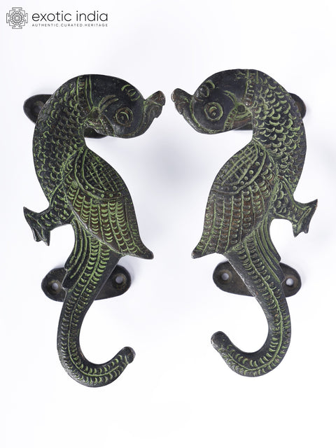 6" Pair of Parrots Design Door Handles in Brass