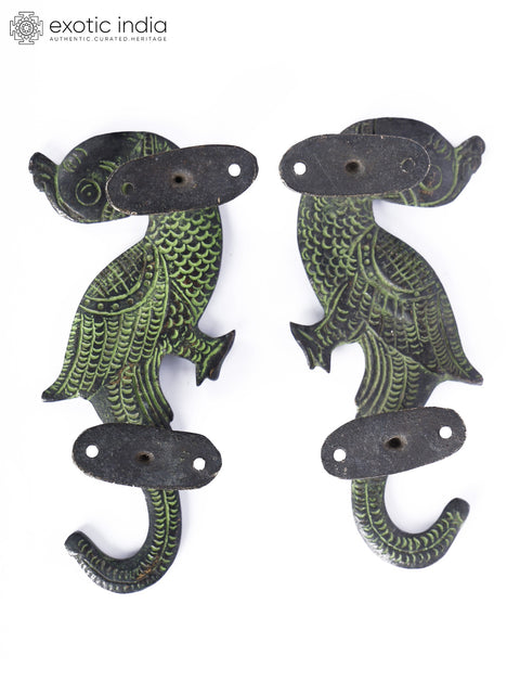 6" Pair of Parrots Design Door Handles in Brass