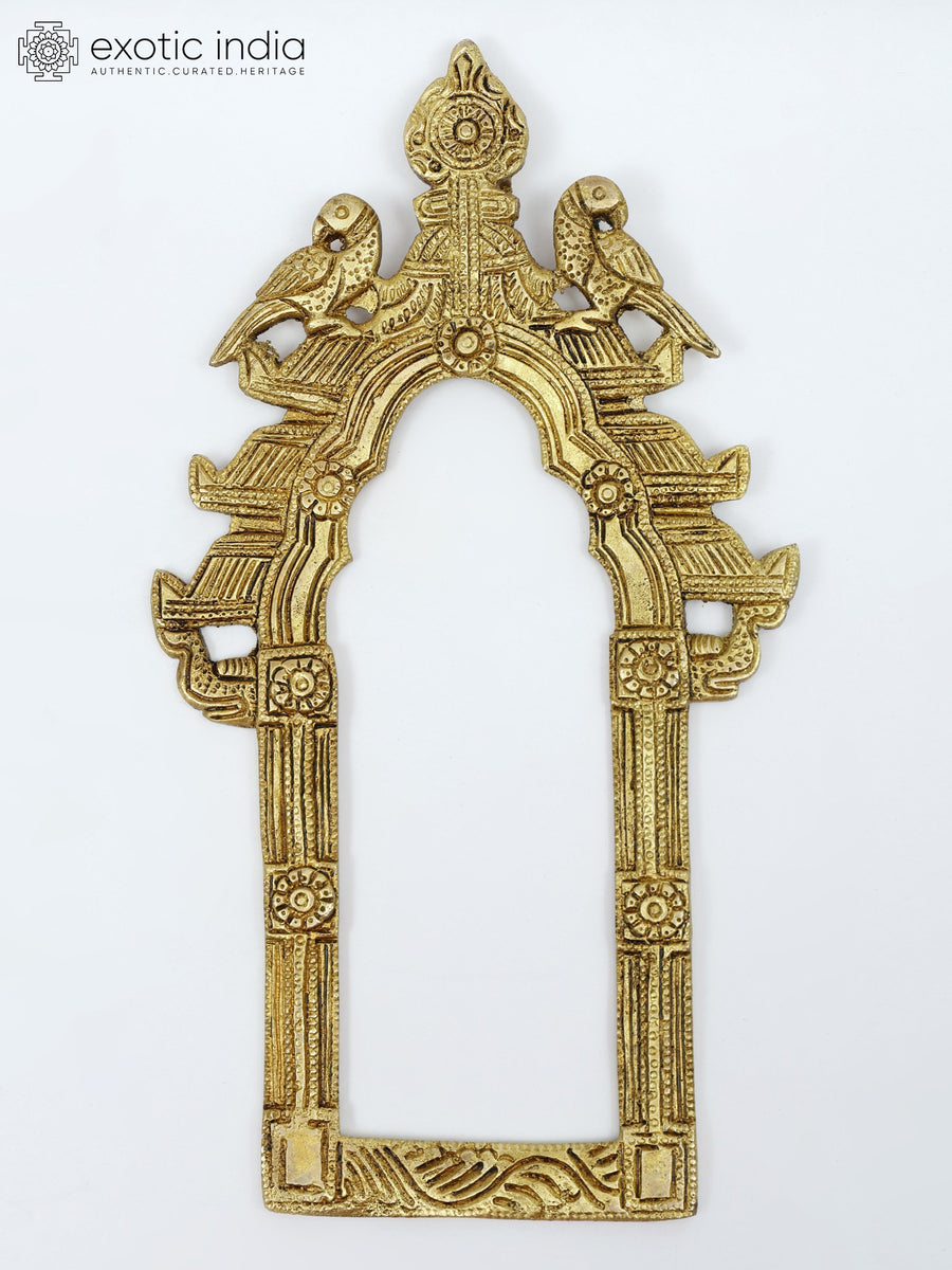 10" Brass Parrots Design Temple Frame Wall Hanging