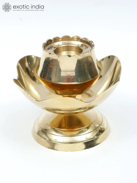 4" Lotus Design Incense Holder in Brass